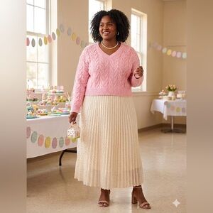 Pink Sweater Cropped Cable Knit V-Neck Top Women’s Size XXL No Boundaries NEW